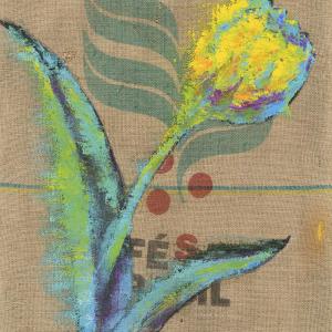 Tomorrow Never Knows, 2020, Olio su sacco di caffè , 80x60cm