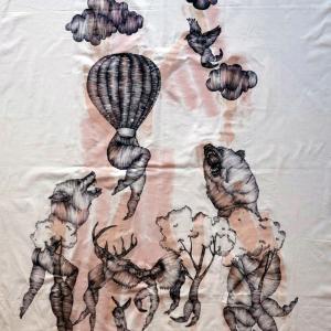 Forest, 2018, Inchiostro e cera epilatoria su corredo, 106x148cm