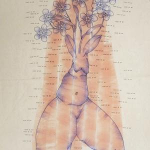 Forget me not, 2019, Inchiostro e cera epilatoria su tela, 59x106cm