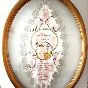 Sanbajon, 2022, Pittura e cera epilatoria su centrino da corredo, 39x76cm