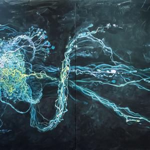 Hyper object  Still Life 200 - ENT1 (dittico), 2021, Acrilico cangiante su tela, 300x150cm