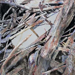 Pop corn e patatine, 2022, Olio e inchiostro su tela, 170x130cm