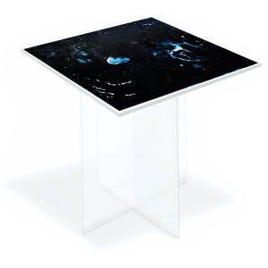 Licht Tisch #3, 2015-2022, Tavolino da cortesia, acquerello, carta, led, batterie, cavi elettrici, vitroflex , 60x50x55cm