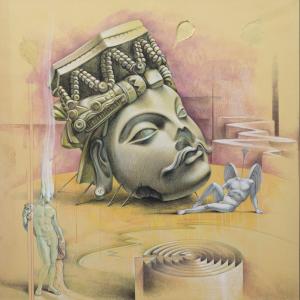 Testa dell'angelo, 2023, Tecniche miste su carta intelata, 150x150cm