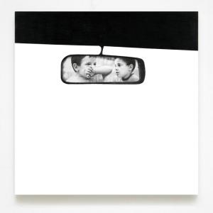 Elvio Chiricozzi, Retrovisore, 2006, Matita su legno, 79x79cm