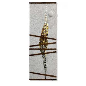 Rip Through Reality II Gold, 2023, Pasta vitrea, vetro, oro, marmo di Carrara, bambÃ¹ e malta su tavola di legno, 33x95x3cm