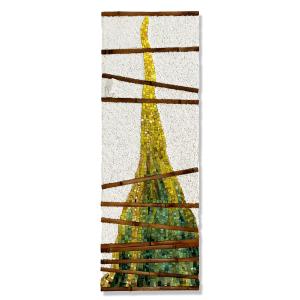 Rip Through Reality I Green, 2023, Pasta vitrea, vetro, oro, marmo di Carrara, bambÃ¹ e malta su tavola di legno, 33x95x3cm