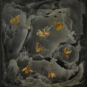 Notturno, 2009, Cera resina pigmenti fiori secchi su tavola, 80x80cm