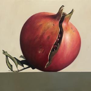 Composizione con melagrana I, 2023, Olio su tela, 140x150cm