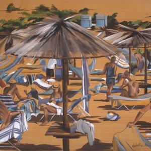 Blue beach, 2017, Olio su legno , 120x110cm